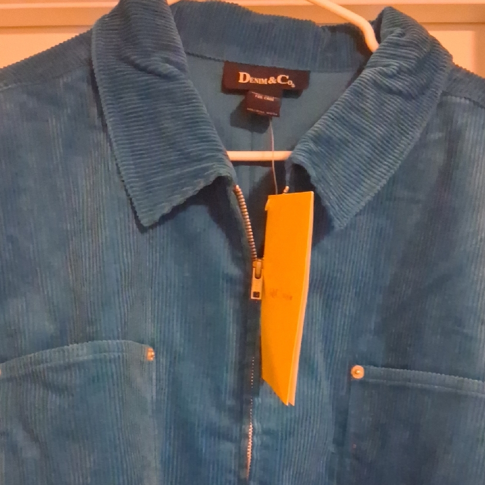 Denim&Co Teal Corduroy Zip-Up Shirt Jacket